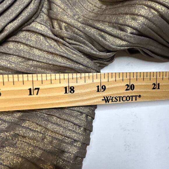 Tadashi Shoji bronze metallic criss cross v-neck 3/4 sleeve lined dress size L - Picture 8 of 9